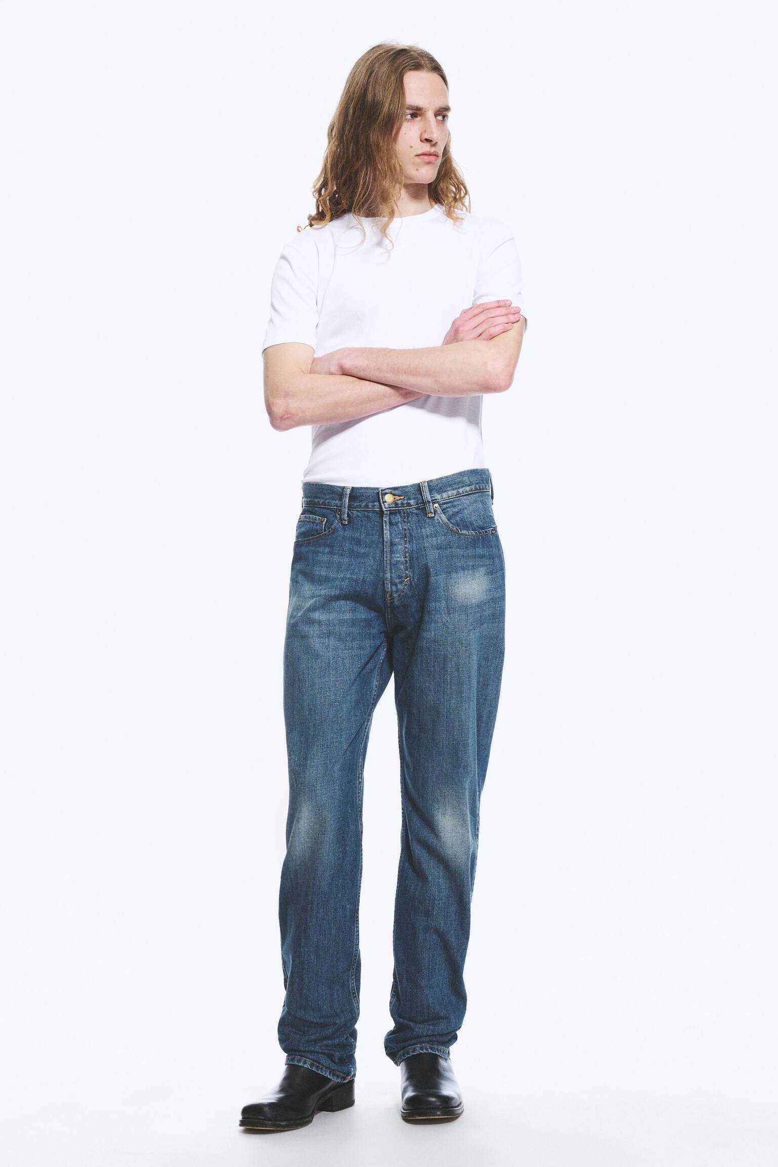 Space Mid Rise Relaxed Straight Dart Jeans - Spotted Blue - Dark Blue - 3
