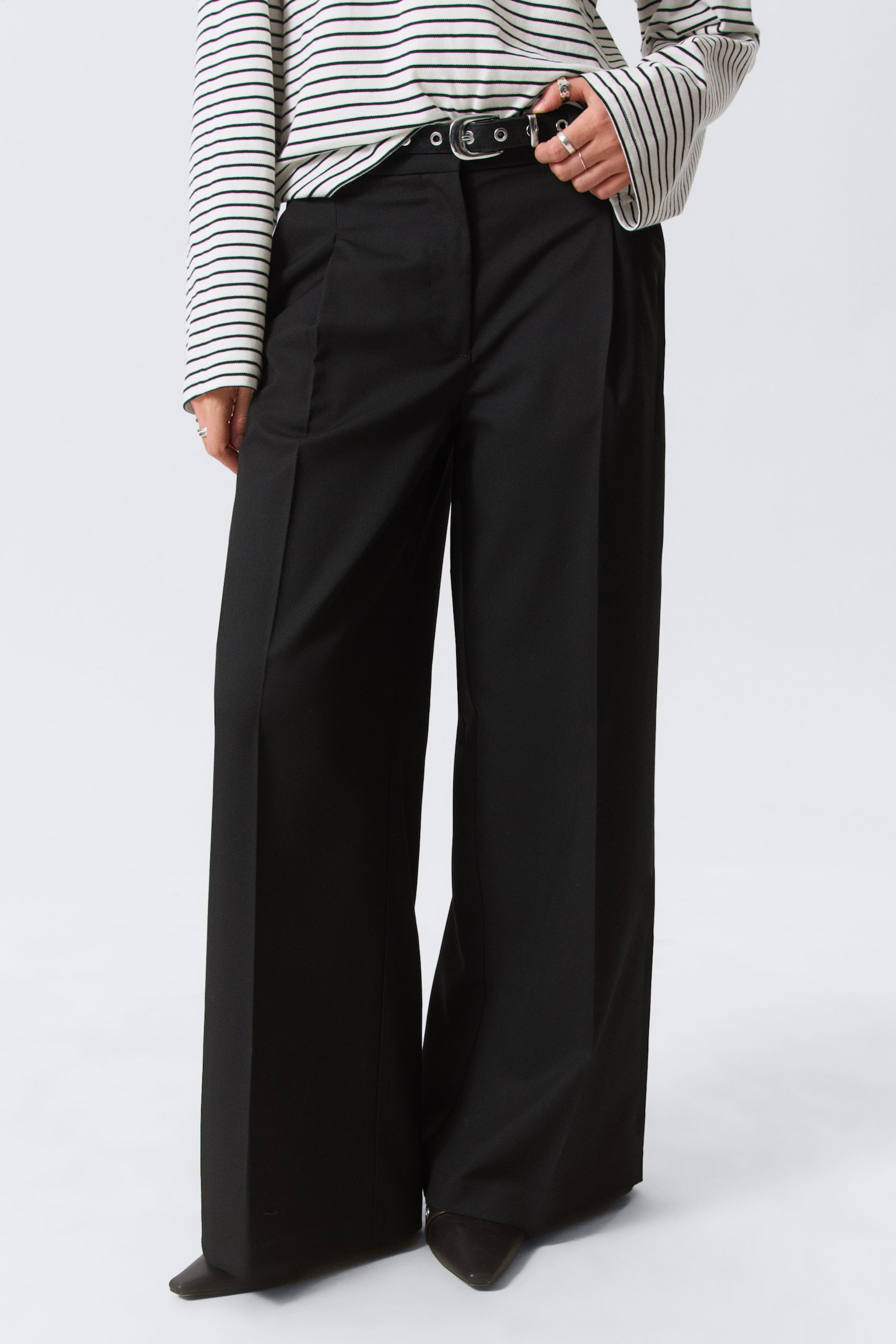 High Waisted Wide Leg Suiting Trousers - Zwart/Donkergrijs gemêleerd - 6