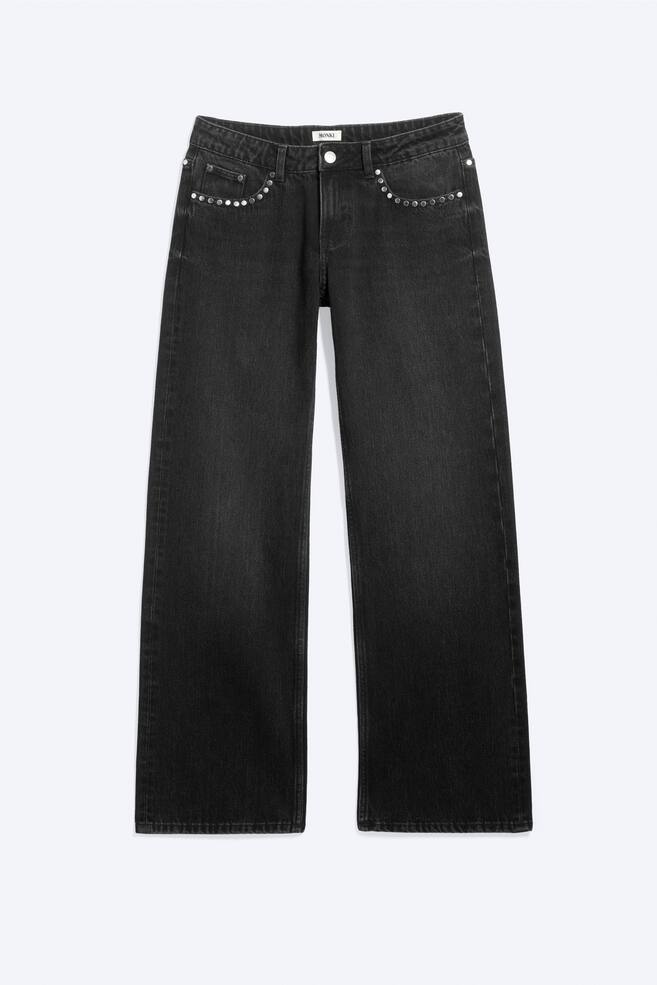 IMOO LOW RISE LOOSE STRAIGHT STUD JEANS - Washed Black - 1