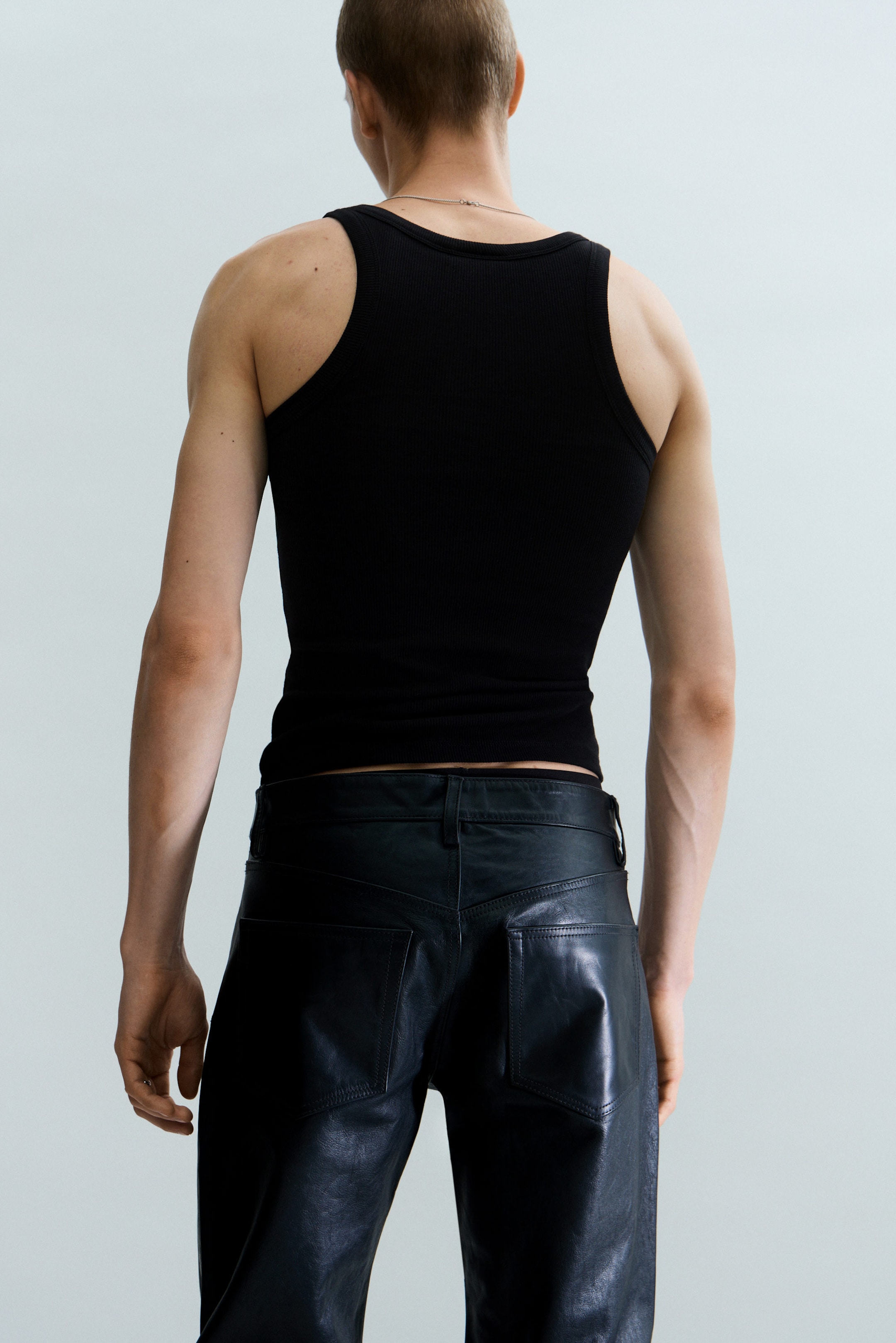 Black - Straight Leg Leather Trousers - 3