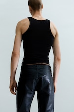 Black - Straight Leg Leather Trousers - 3