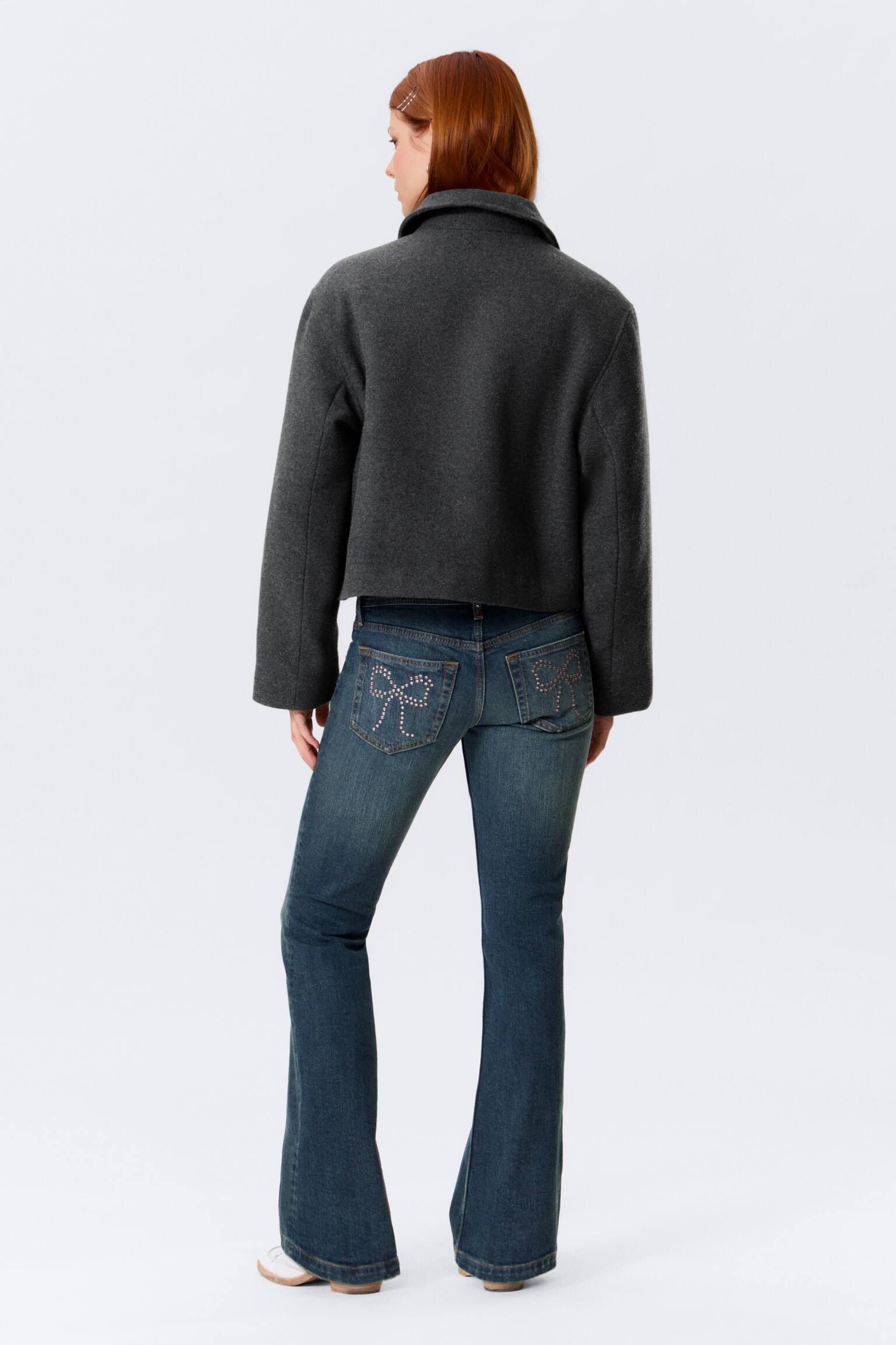 Cropped boxy jack met rits - Donkergrijs gemêleerd/Donkerbruin geruit/Soft Brown - 4