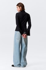 Schwarz - Eng anliegendes langärmliges Baumwollhemd - 3