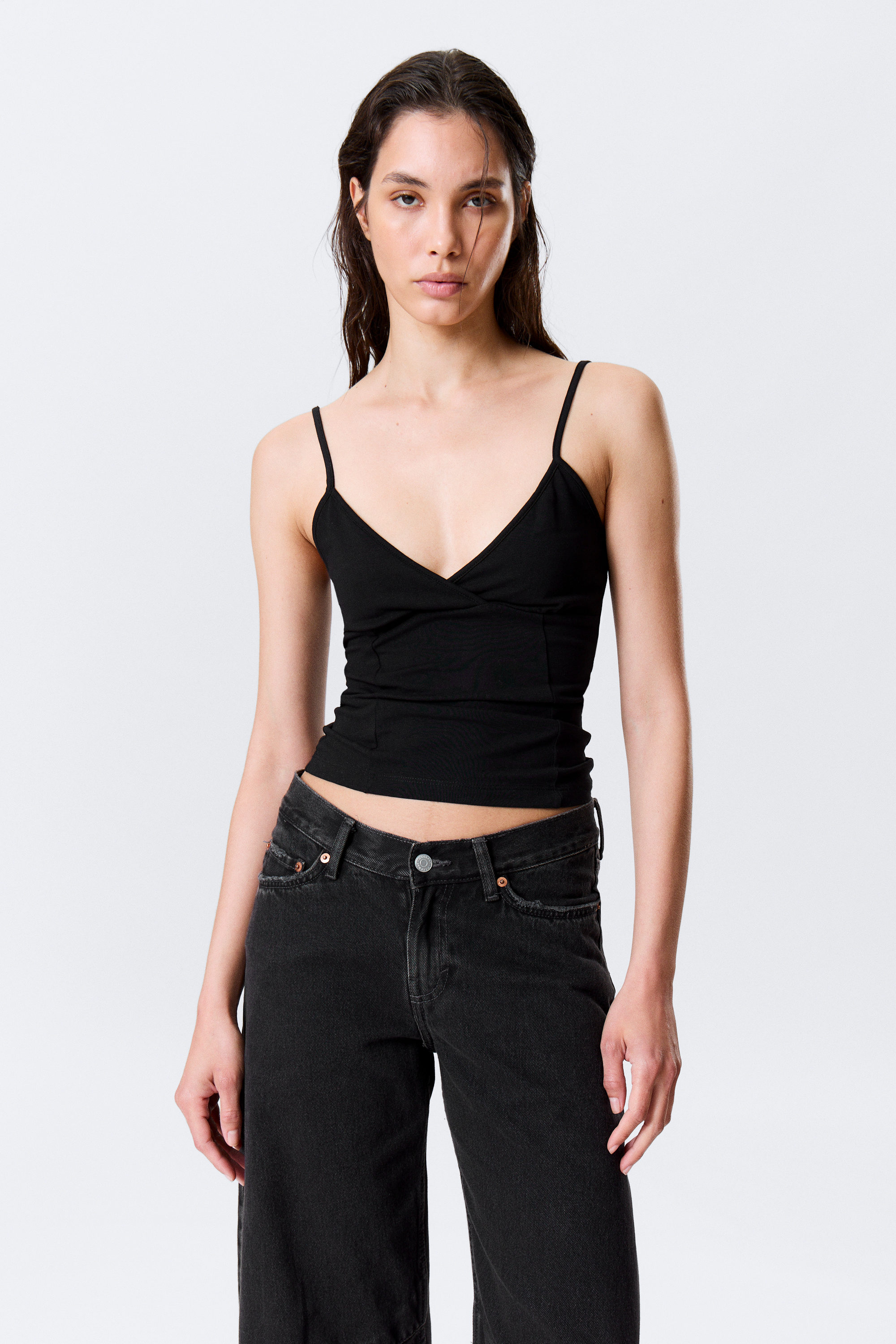 Black - V-neck Cotton Singlet - 1