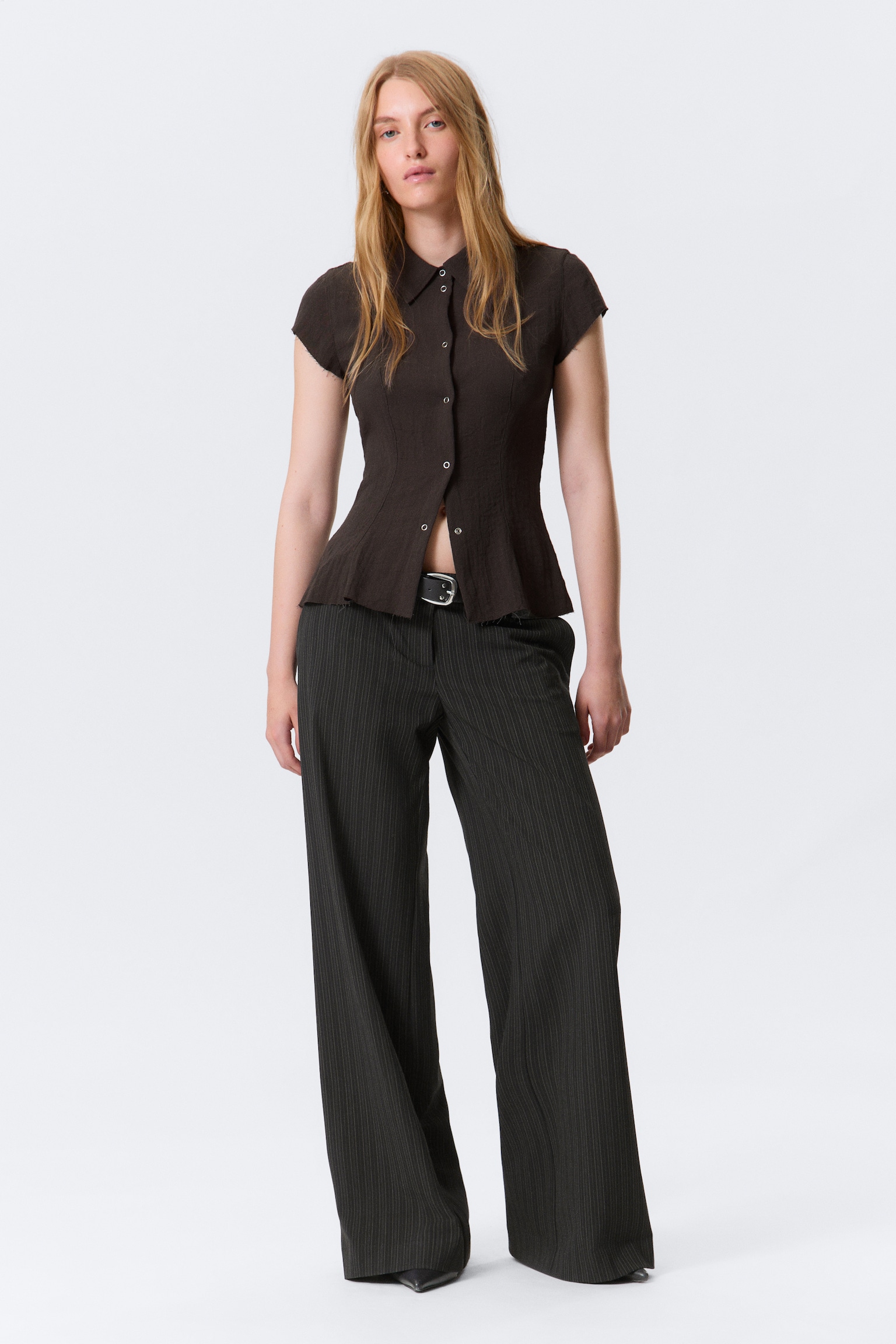 Low Flared Suit Trousers - Striped Black/Black