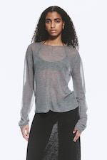 Grau meliert - Lockerer, transparenter Strickpullover - 0