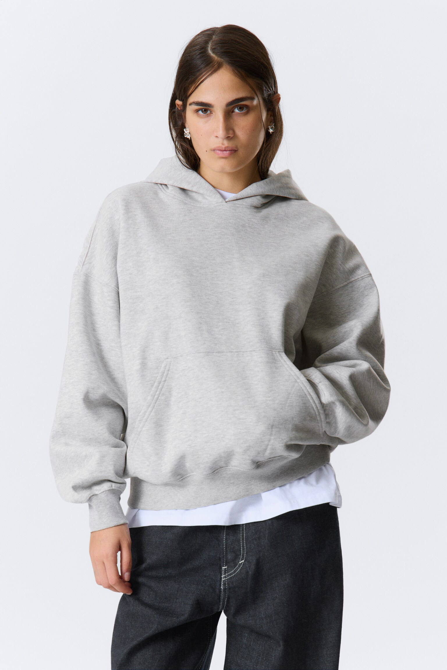 Oversized Heavyweight Hoodie - Light Grey Melange/Washed Red/Dark Blue/White
