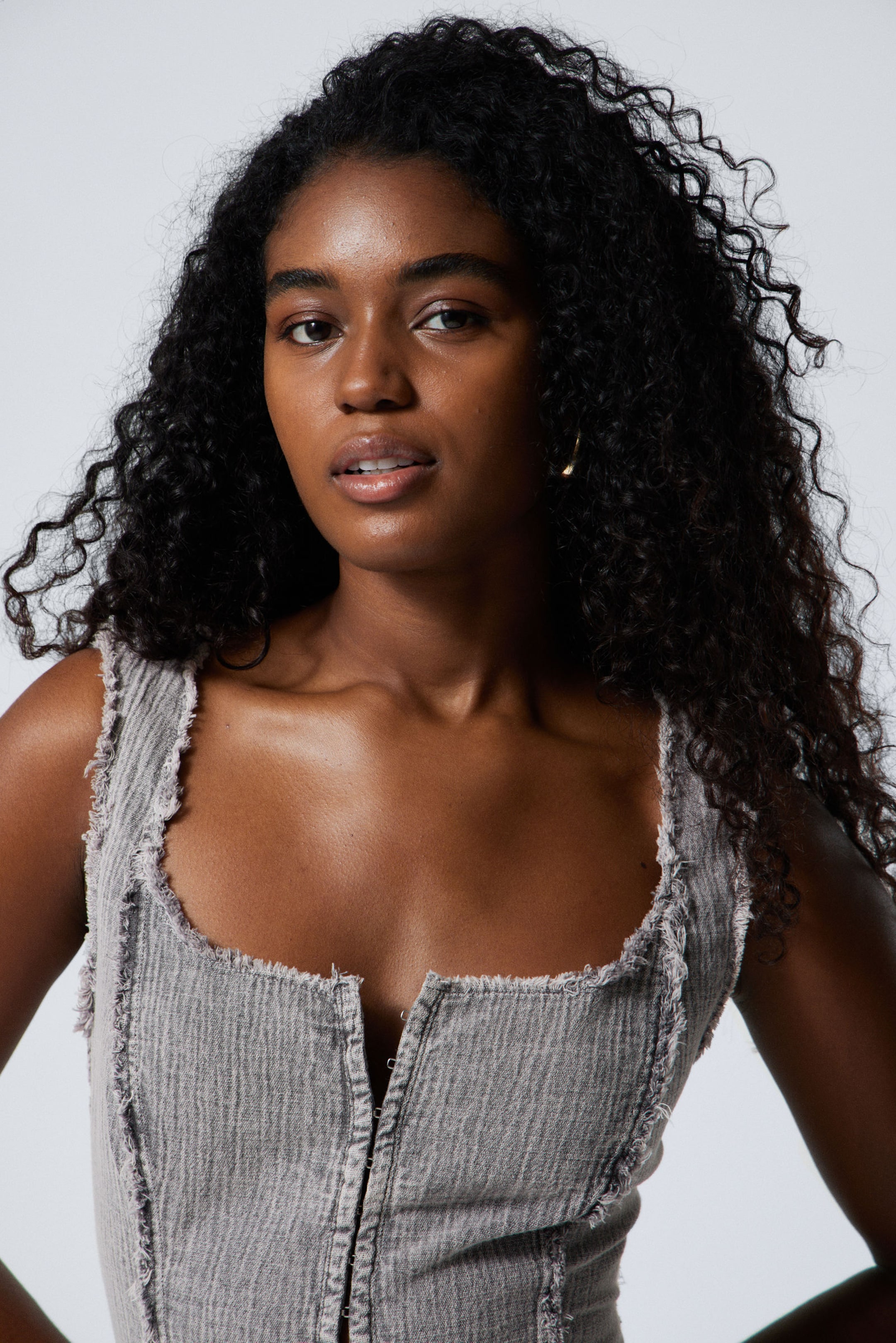 Washed Grey - Washed Square Neck Twill Top - 2