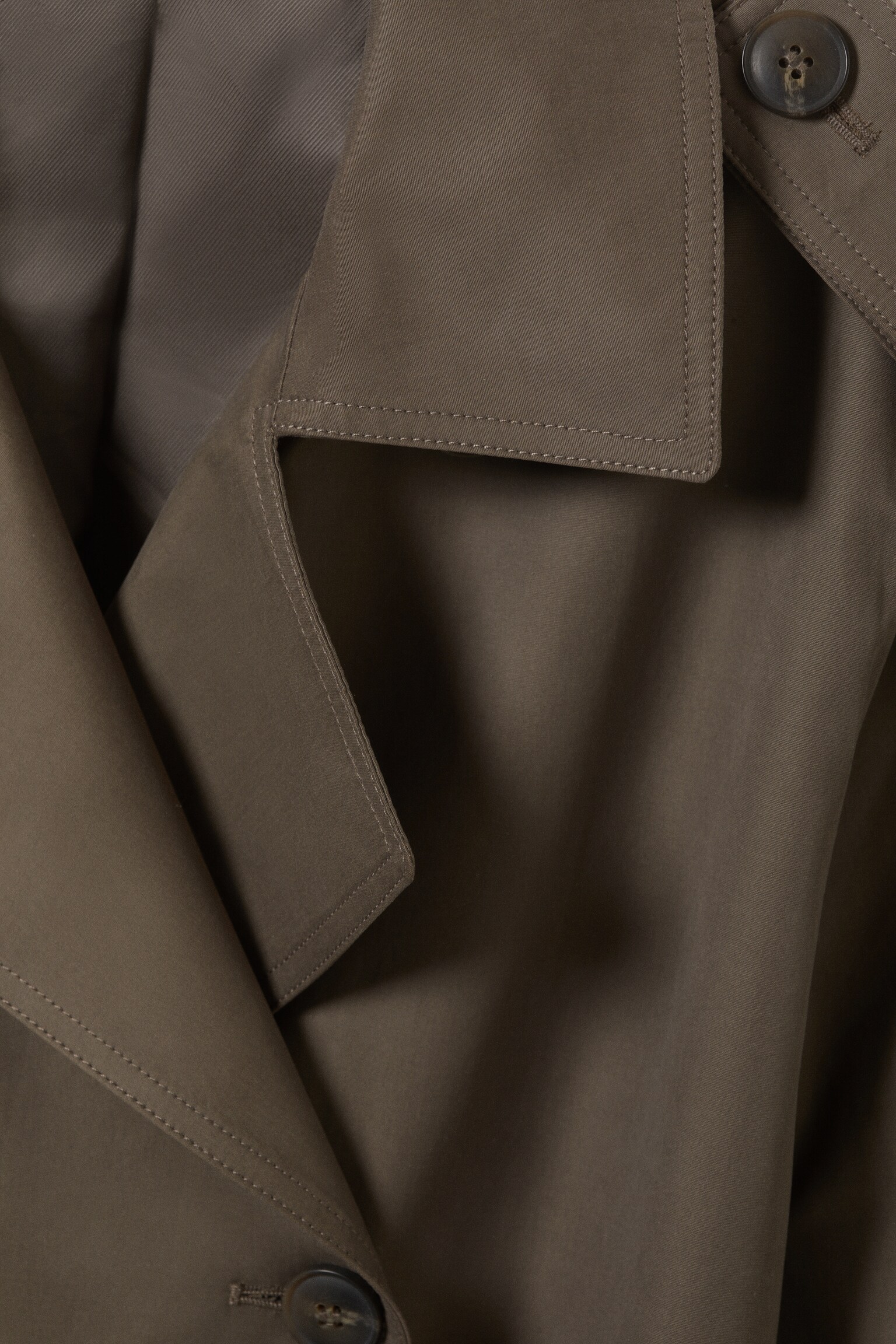 Oversized Double-Breasted Canvas Trench Coat - Dark Mole/Black - 3