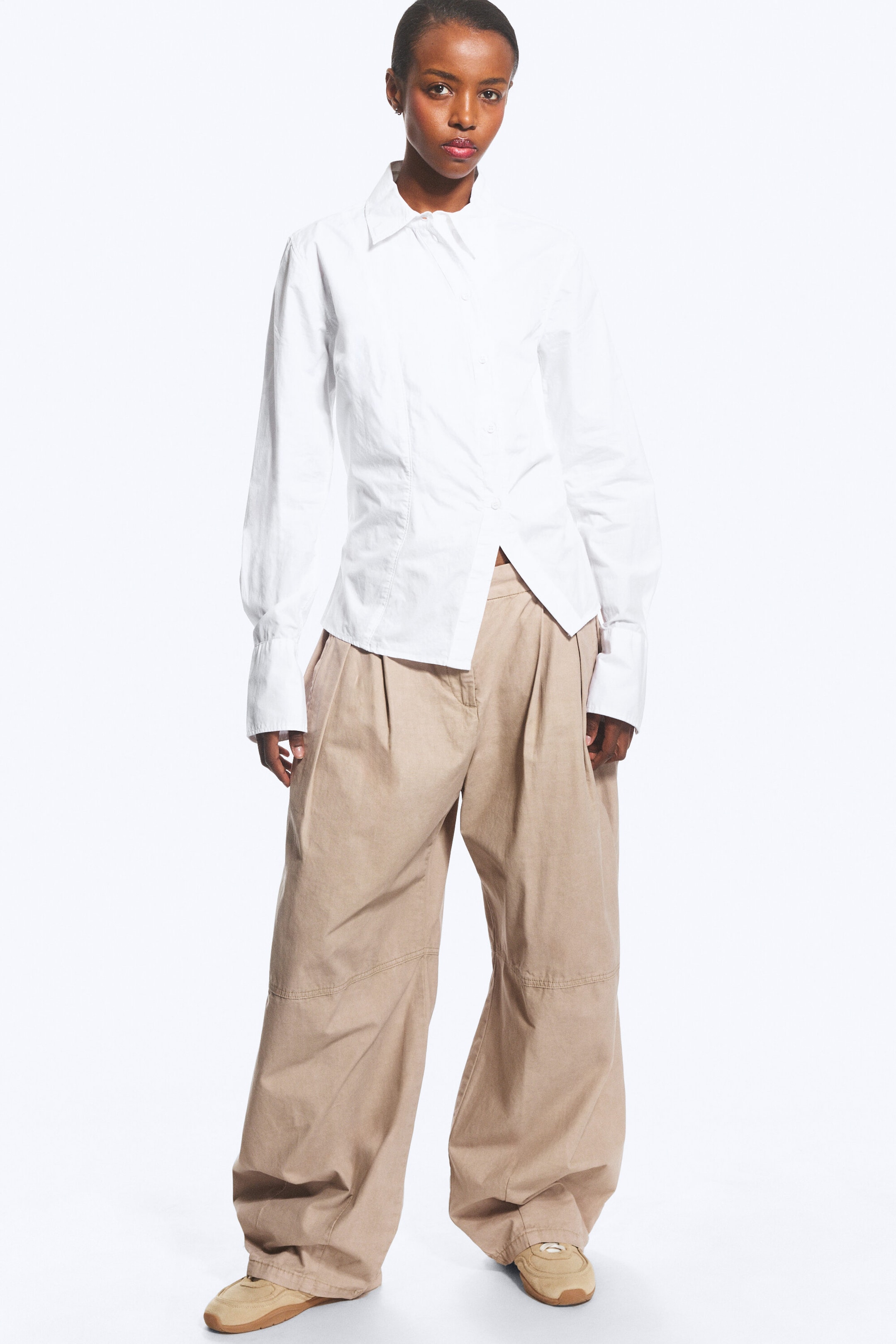 White - Asymmetric Fitted Poplin Shirt - 5