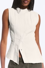 White - Sleeveless Asymmetric Peplum Top - 2