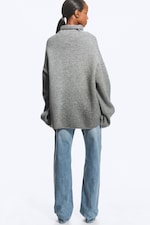 Grey Melange - Loose Wool Turtleneck Sweater - 3