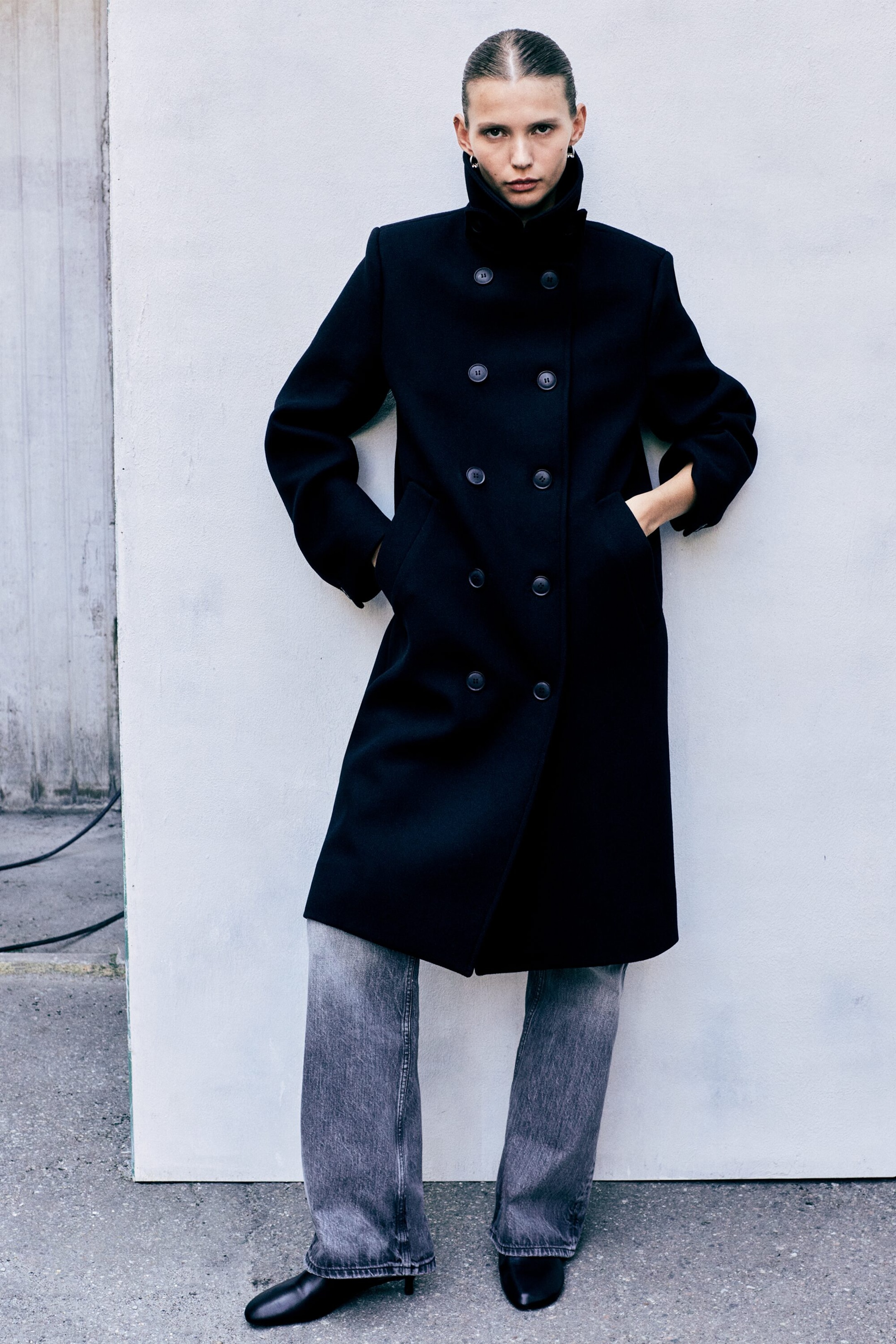 Black - Double-Breasted Wool-Blend Car Coat - 1