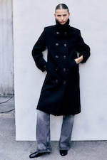 Schwarz - Zweireihiger Car-Coat aus Wollmix - 0