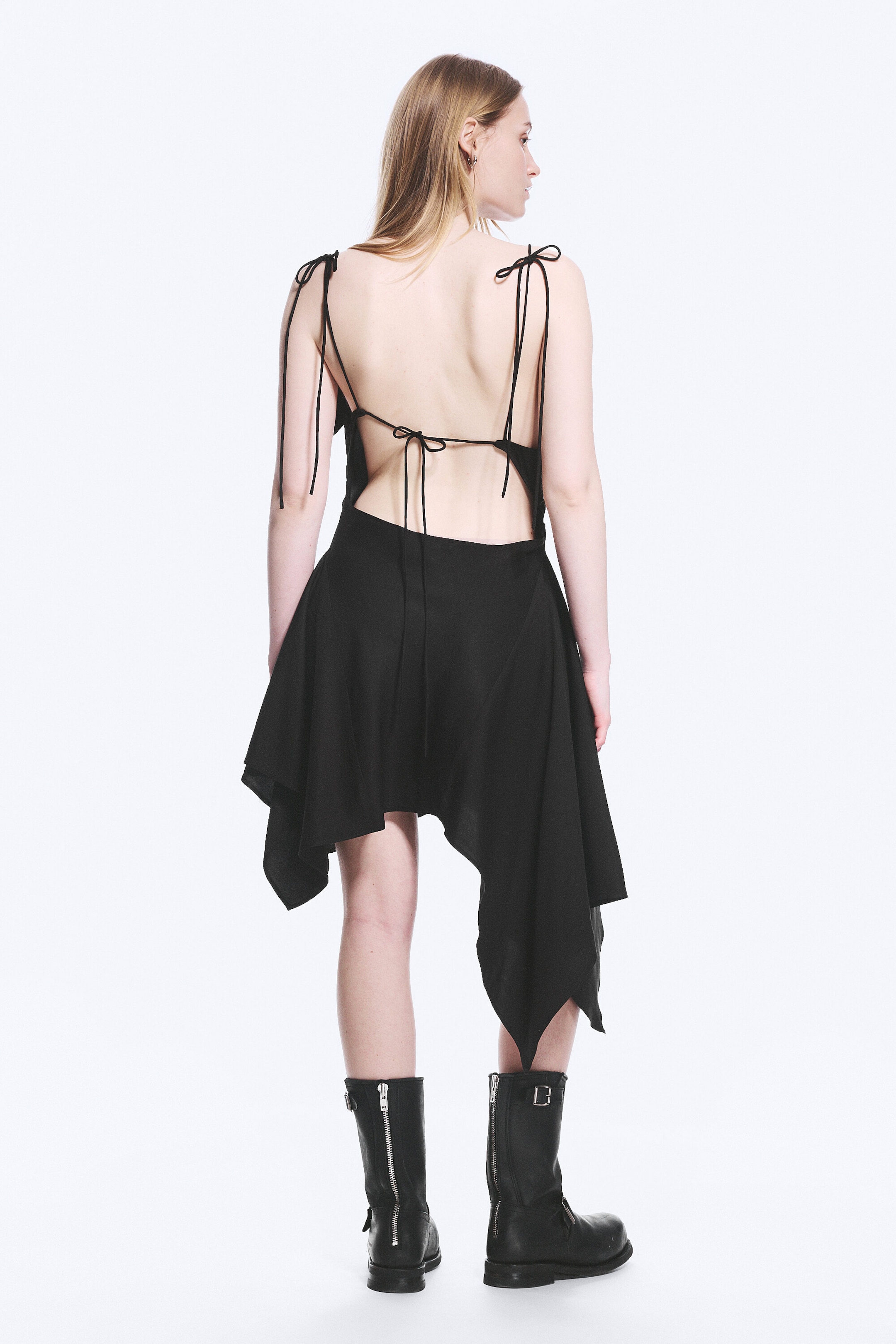 Black - Asymmetric Sleeveless Cowl-Neck Midi Dress - 2