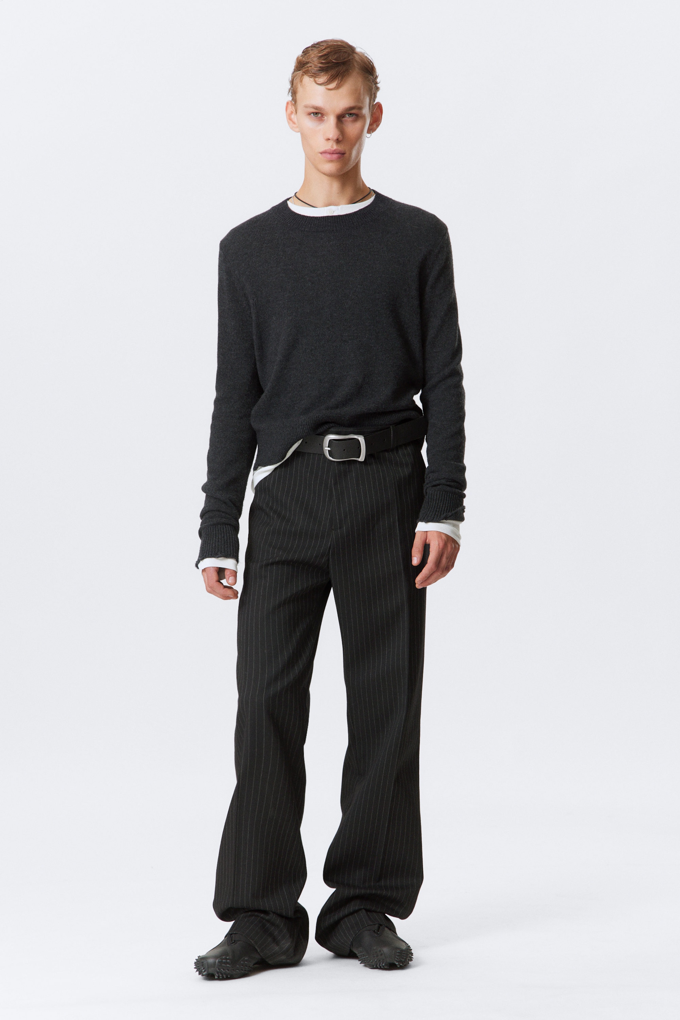 Black Pinstripe - Relaxed Pinstriped Suiting Trousers - 1