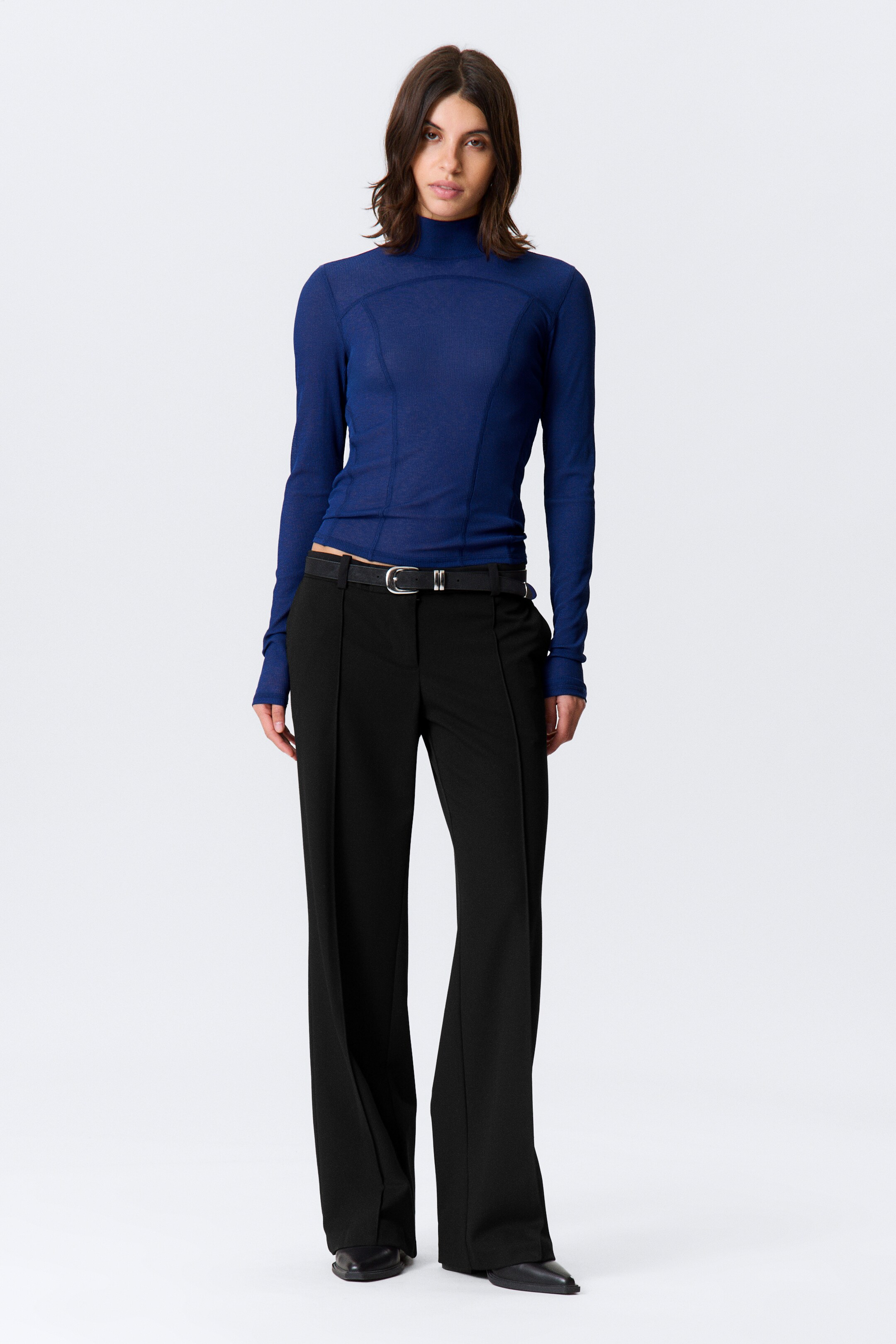 View larger image: Long-Sleeved Mesh Mock-Neck Top - Bright Blue - Ladies | H&M GB 2
