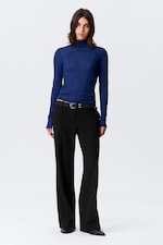 Bright Blue - Long-Sleeved Mesh Mock-Neck Top - 1