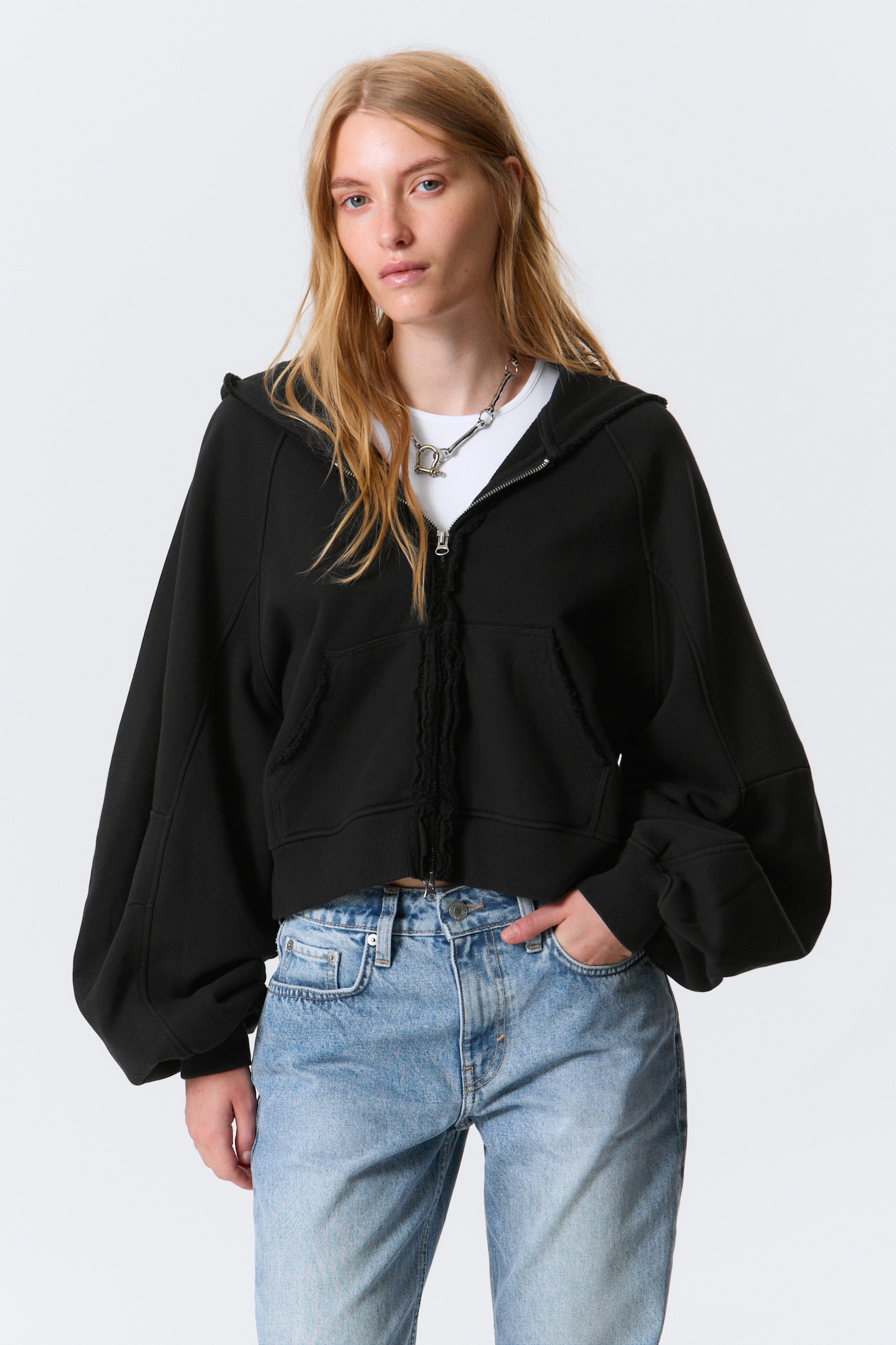Maglione lungo a trecce - Nero