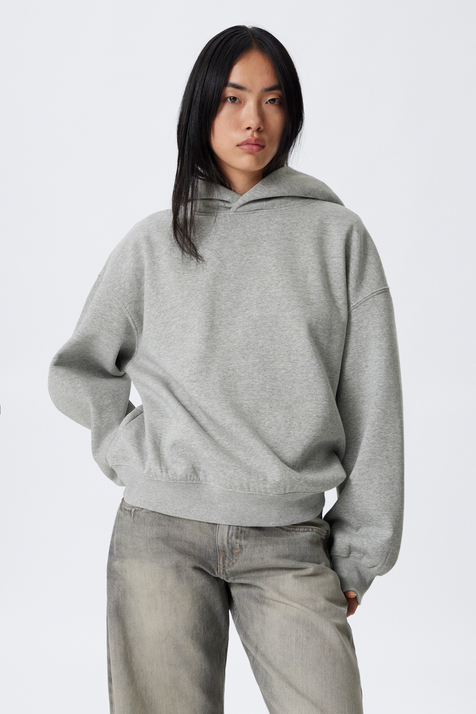 Oversized hoodie van zware katoenen fleece - Grijs gemêleerd/Donkerbruin/Donkerblauw