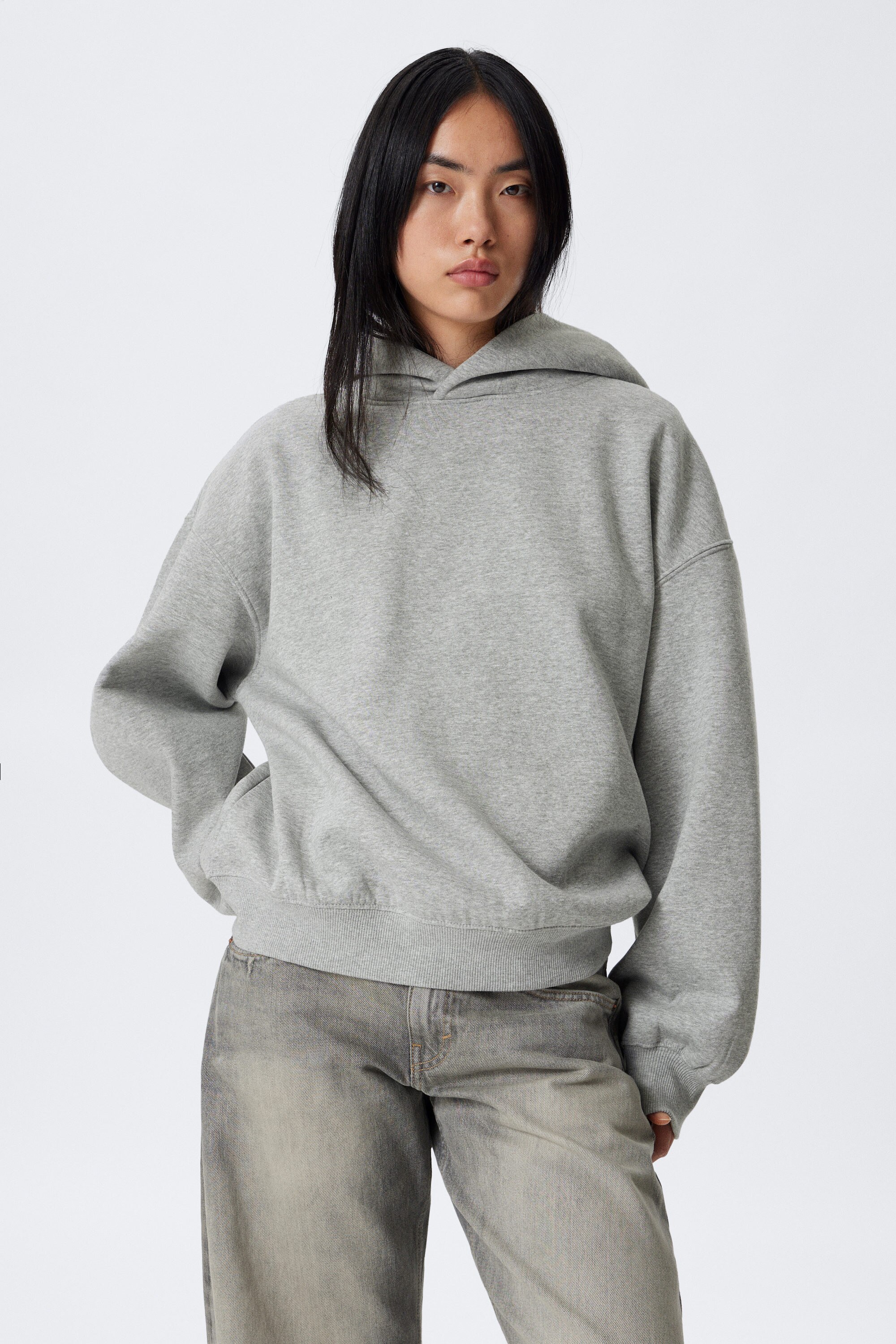Grey Melange - Oversized Heavy Cotton Fleece Hoodie - 1