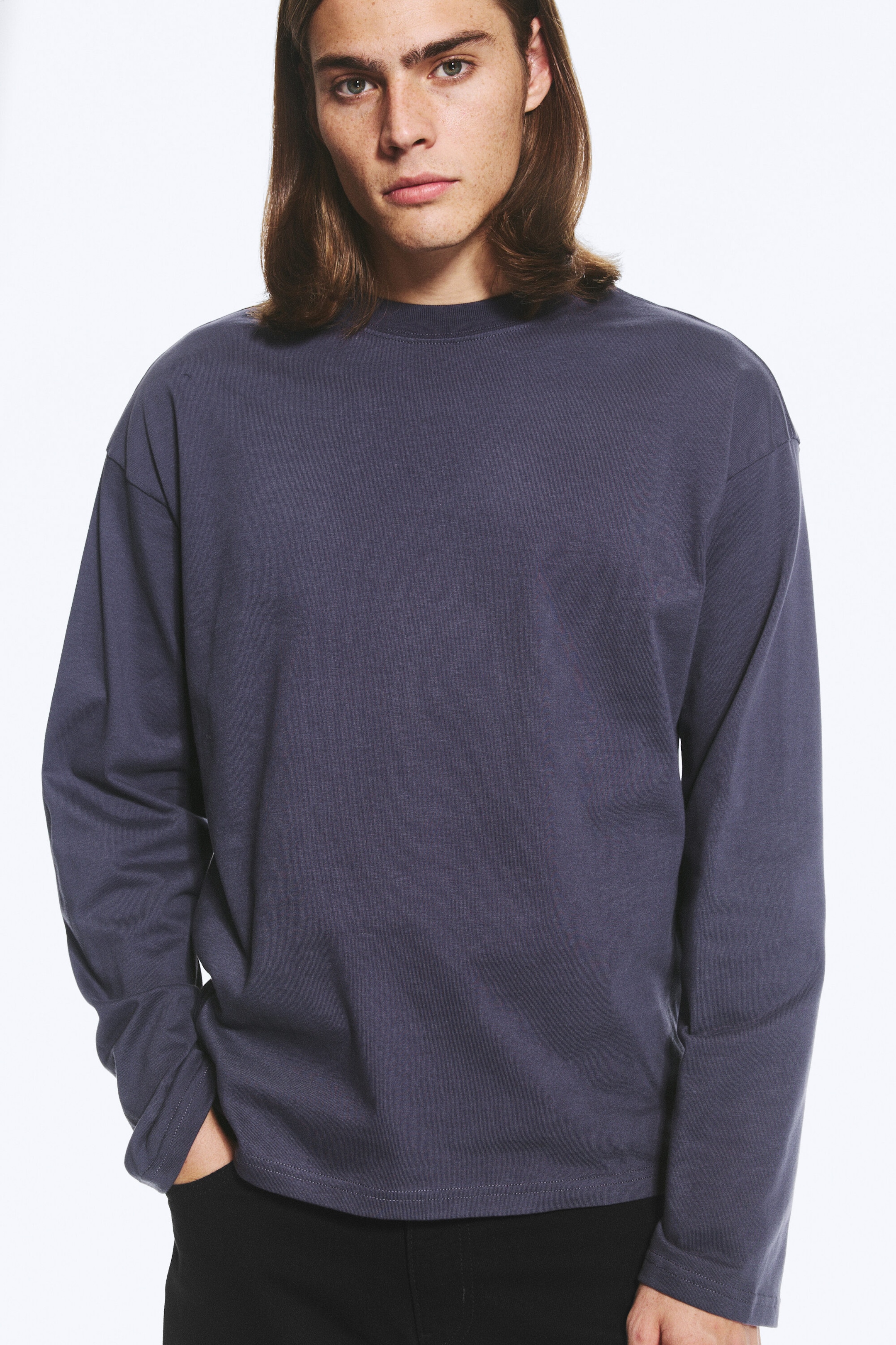 Dunkelviolett - Boxy Longsleeve mit lockerer Passform - 1