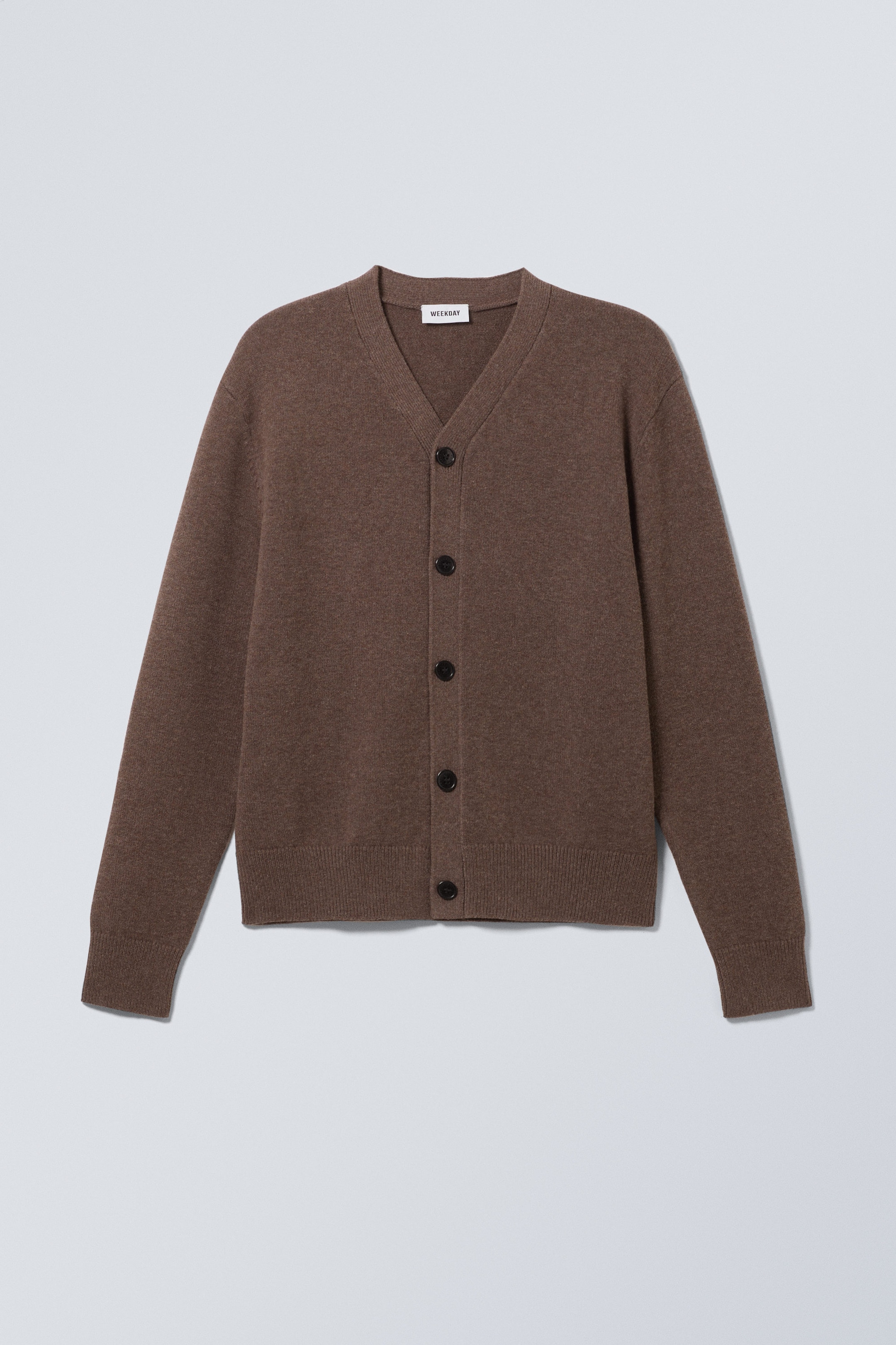 Dunkles Graubraun - Einreihiger Strick-Cardigan - 0