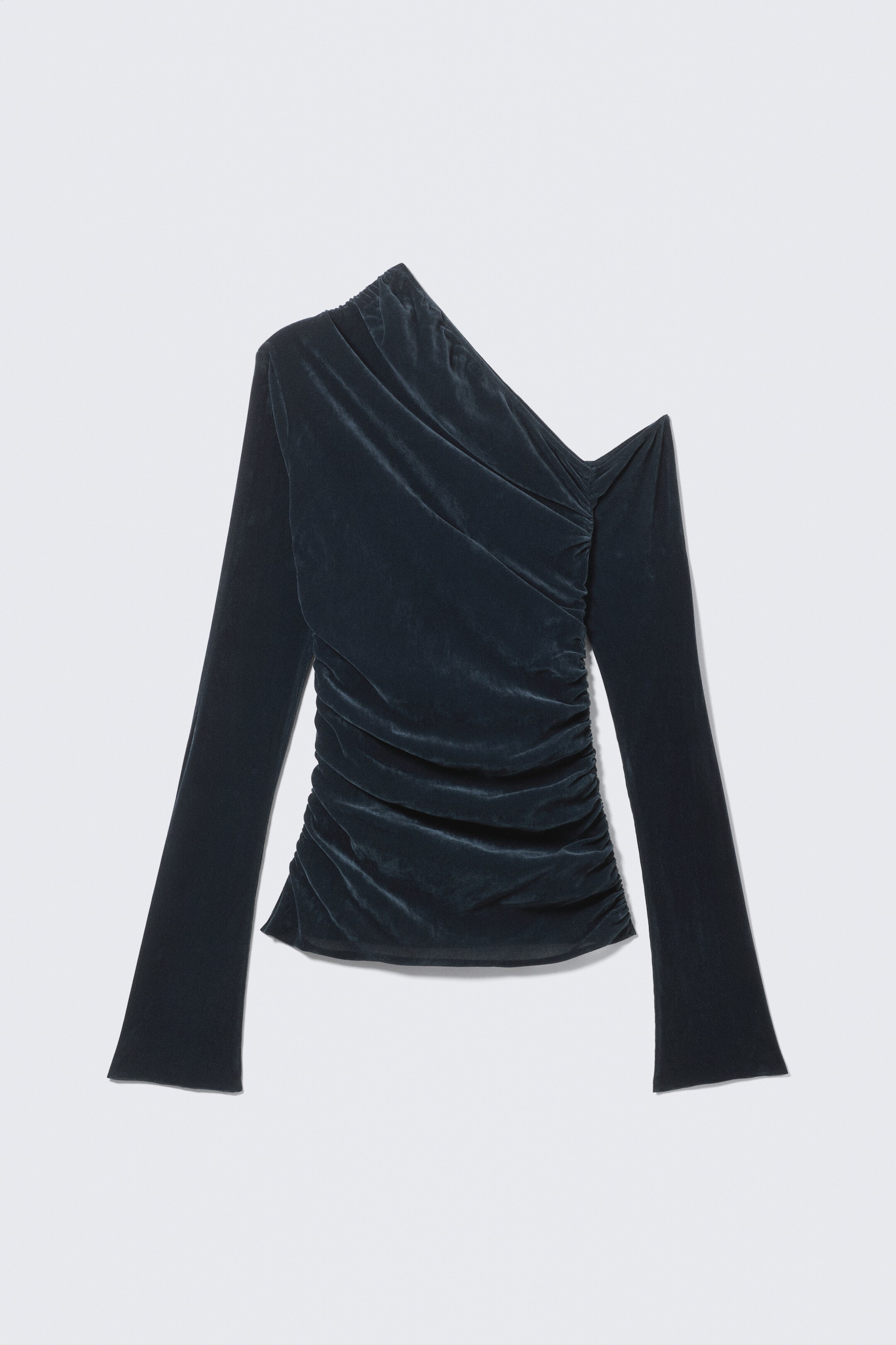 Se større billede: Draperet asymmetrisk top i velourmesh - Dark Blue - DAME | H&M DK 4