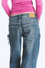 Snøring Blå - Mellomblå - IMOO LAVT LIV LØSE VIDE JEANS MED SNØRING - 4