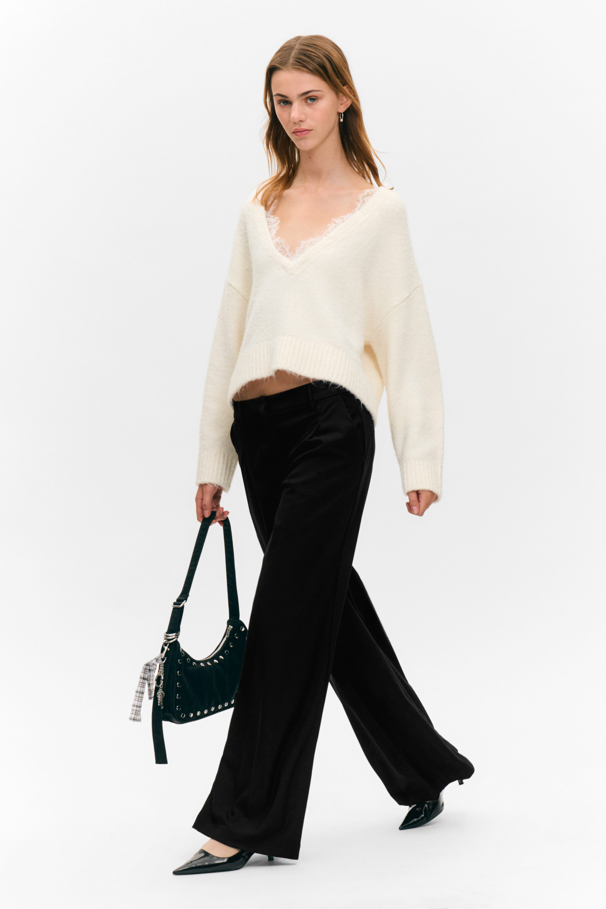 Black - Pleated High Waist Wide Leg Suiting Trousers - 2