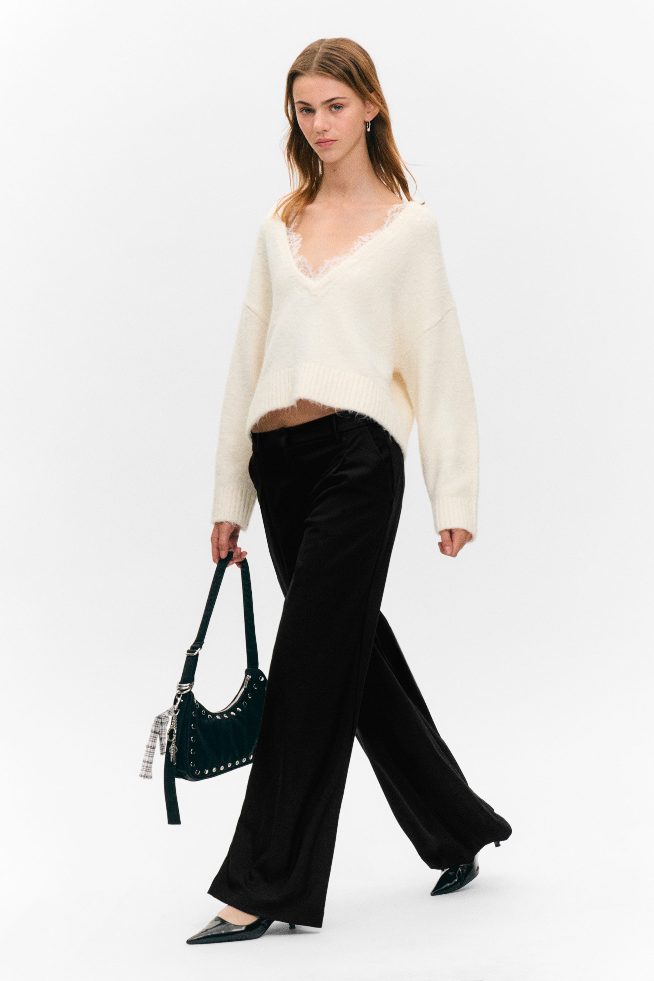 Black - Pleated High Waist Wide Leg Suiting Trousers - 2