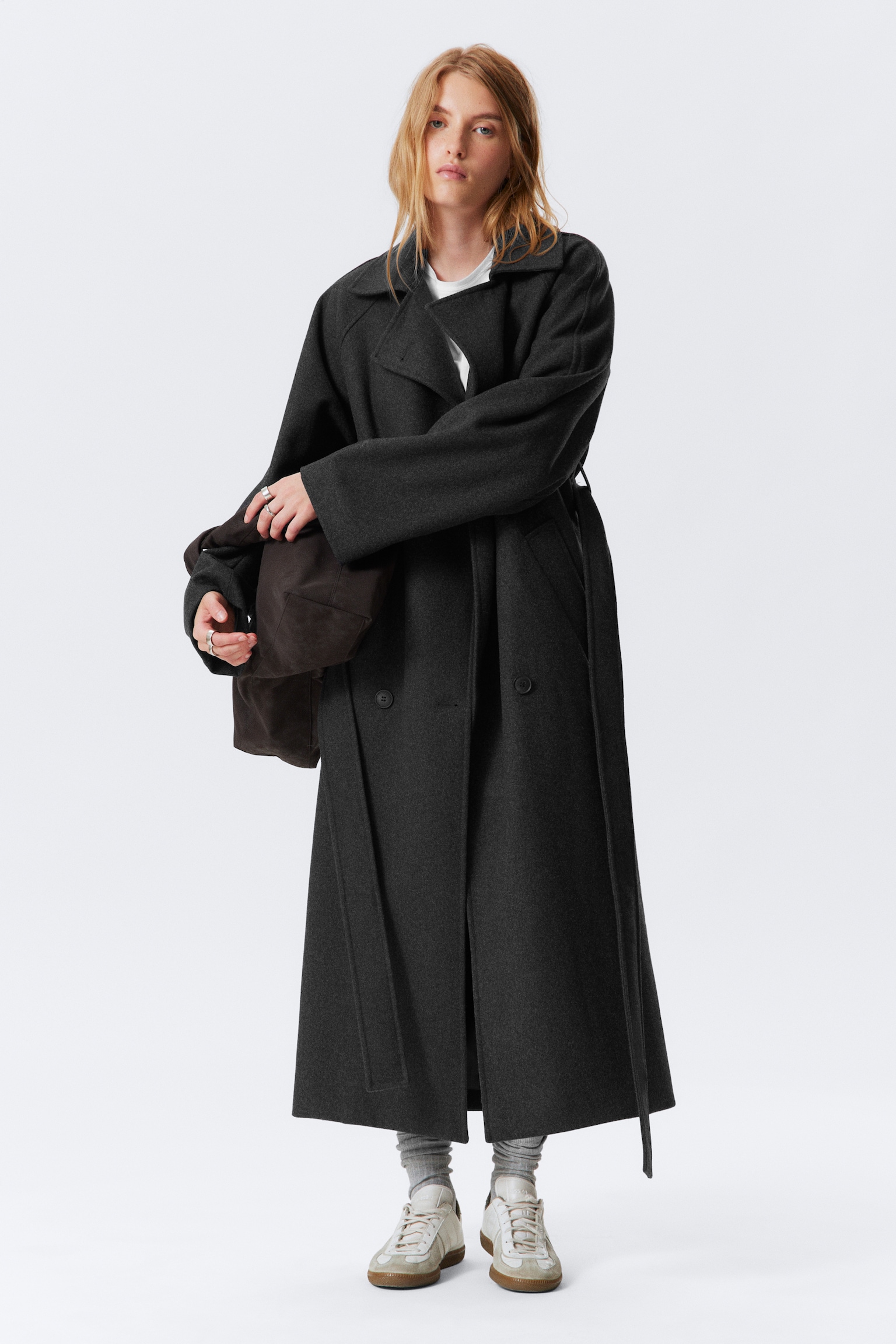 Kia Oversized Wool-Blend Double-Breasted Coat - Dark Grey Melange/Black/Light Beige - 6