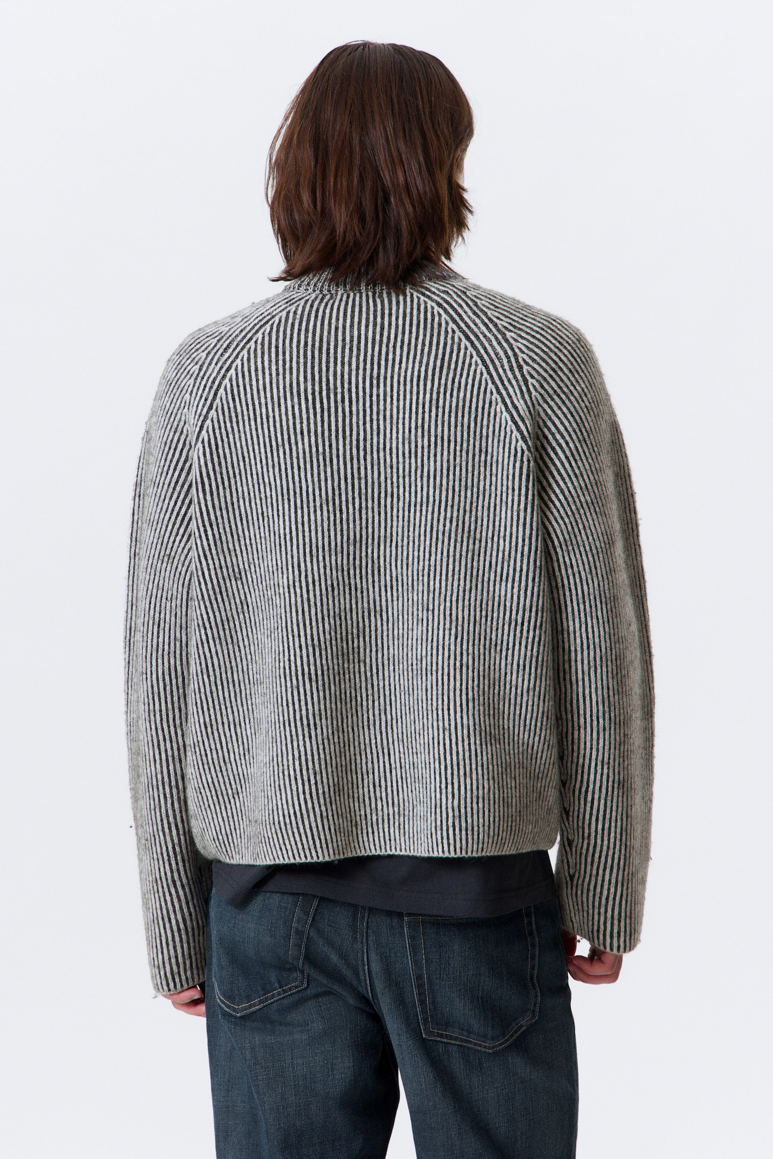 Knitted Two-Tone Wool Blend Sweater - Two-tone Light Grey/Two-tone Dark Brown - 6