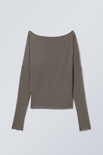 Donkertaupe - Gedrapeerde lyocell top met lange mouwen - 0