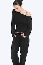 Black - Waisted long-sleeved top - 0