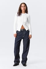 Weiß - Ribbed Long-Sleeved Cardigan - 1