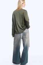 Washed Dark Khaki Green - Long-Sleeved Boxy Cotton T-shirt - 2