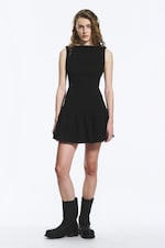 Black - Sleeveless Twill Mini Dress - 0