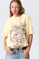 Light Yellow - Tendre Orage - Regular Fit Cotton T-shirt - 1