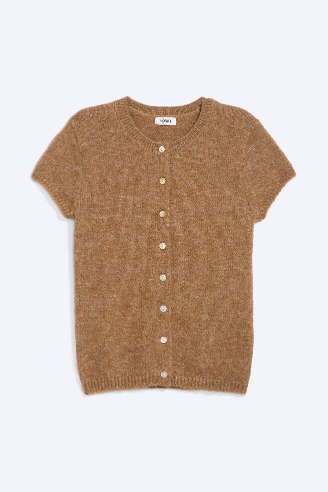 Knitted short-sleeved cardigan - Dusty Brown/Light Dusty Grey Melange/Dusty Light Peach - 1