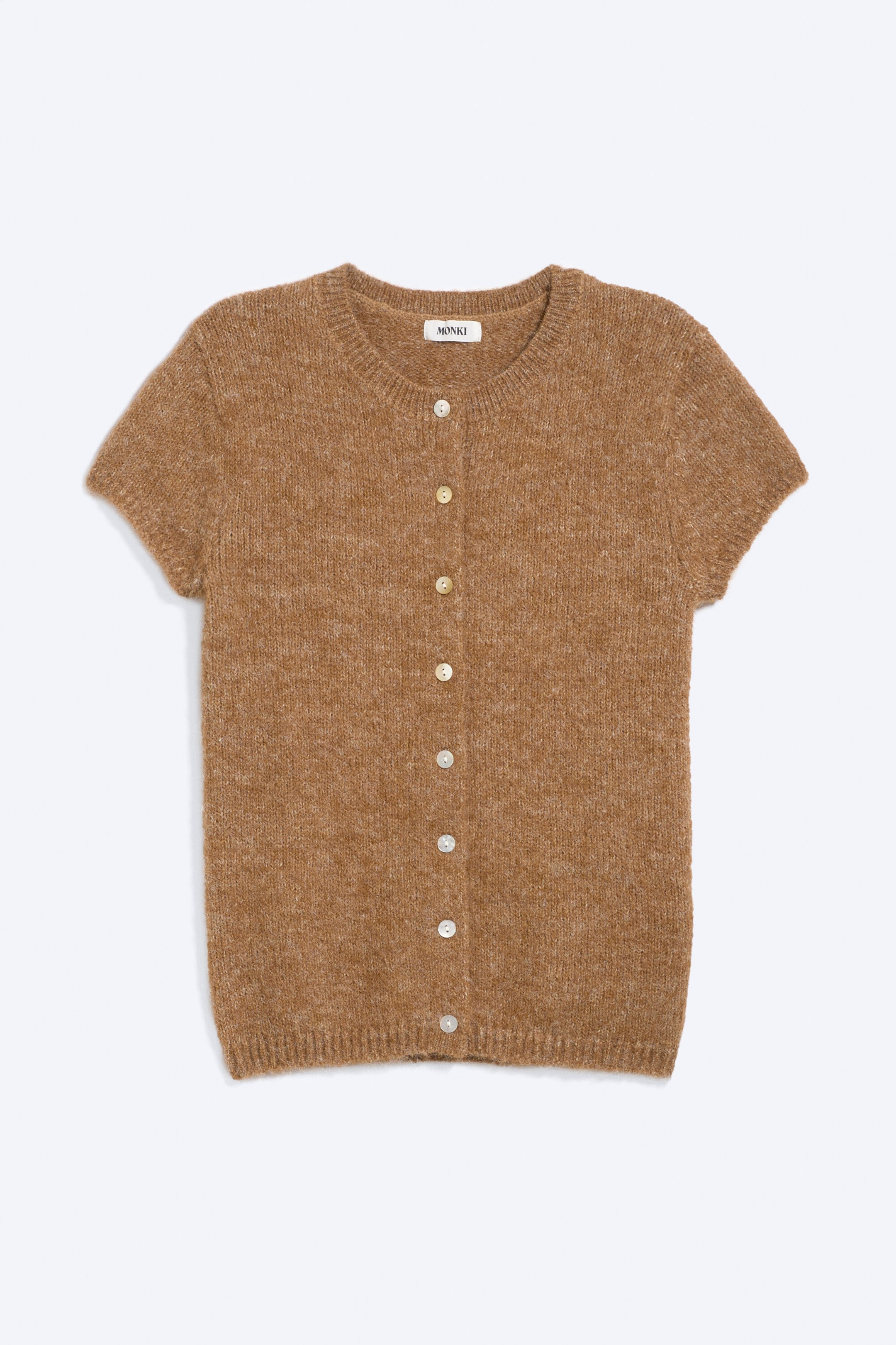 Gedecktes Braun - Kurzärmeliger Strickcardigan - 4