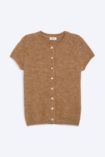 Gedecktes Braun - Kurzärmeliger Strickcardigan - 4