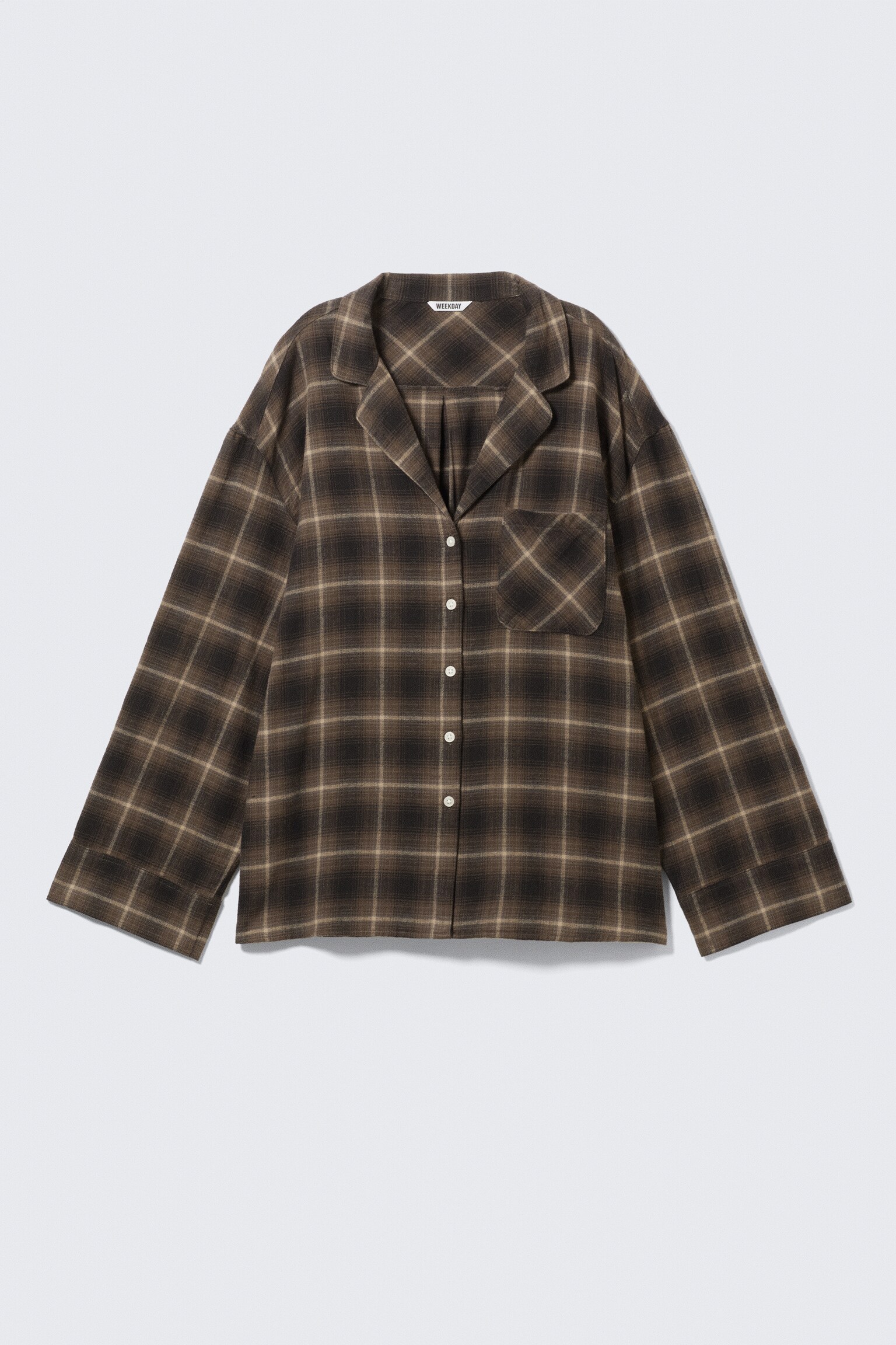 Relaxed Flannel Pyjama Shirt - Checked Dark Brown/Checked Beige - 2
