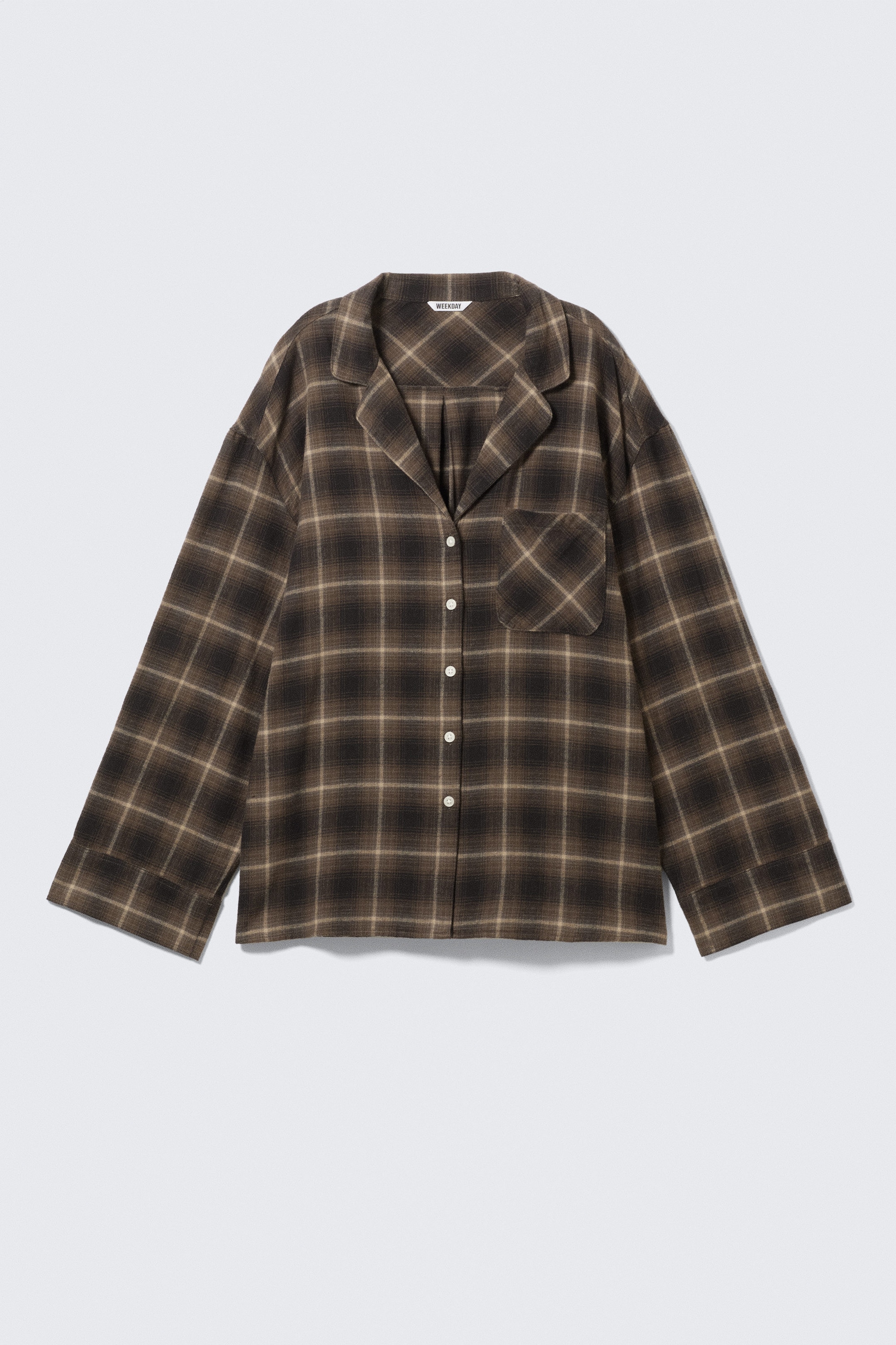 Donkerbruin geruit - Ruimvallend pyjamashirt van flanel - 4