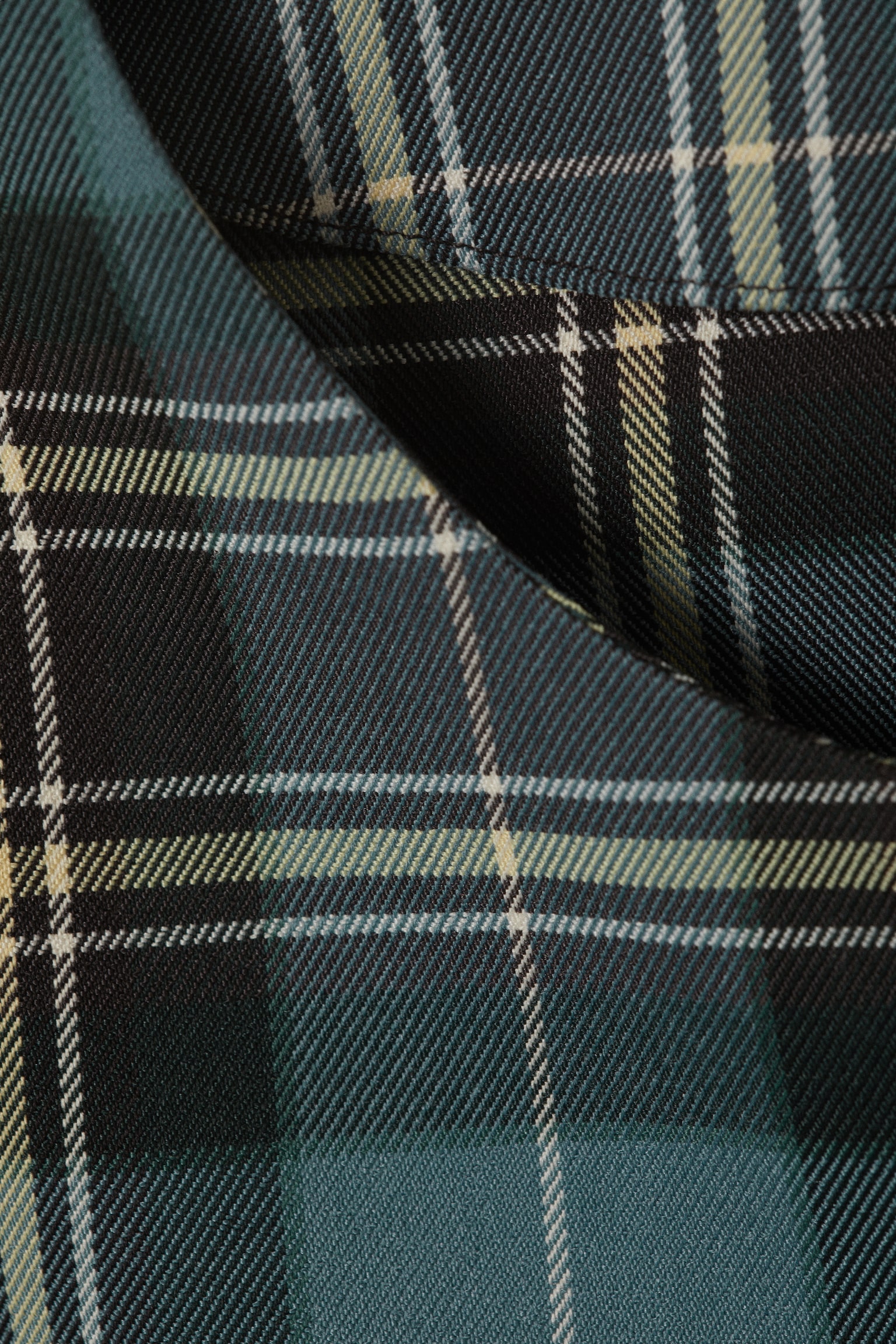 Fitted Short-Sleeved Twill Top - Turquoise & Yellow Checks - 3
