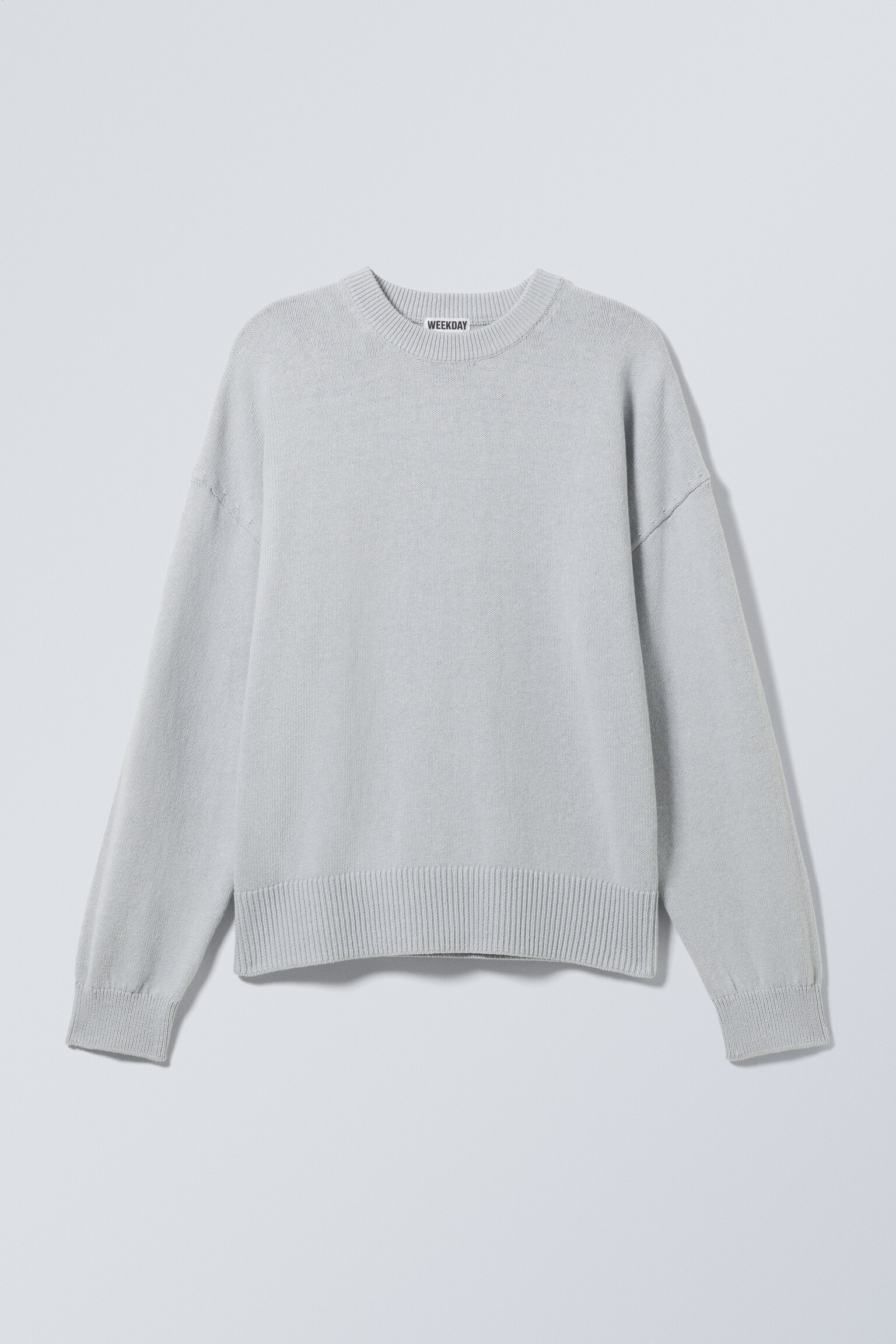 Knitted Oversized Boxy Cotton Sweater - Light Dusty Blue