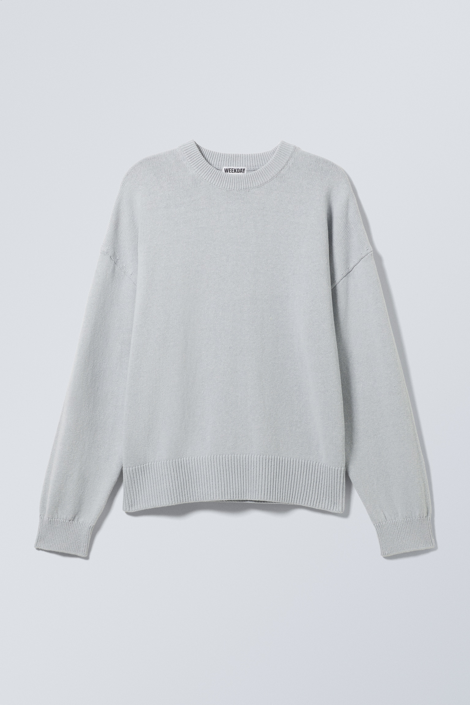 Kastiger Oversized-Pullover aus Baumwollstrick - Helles Taubenblau/Schwarz