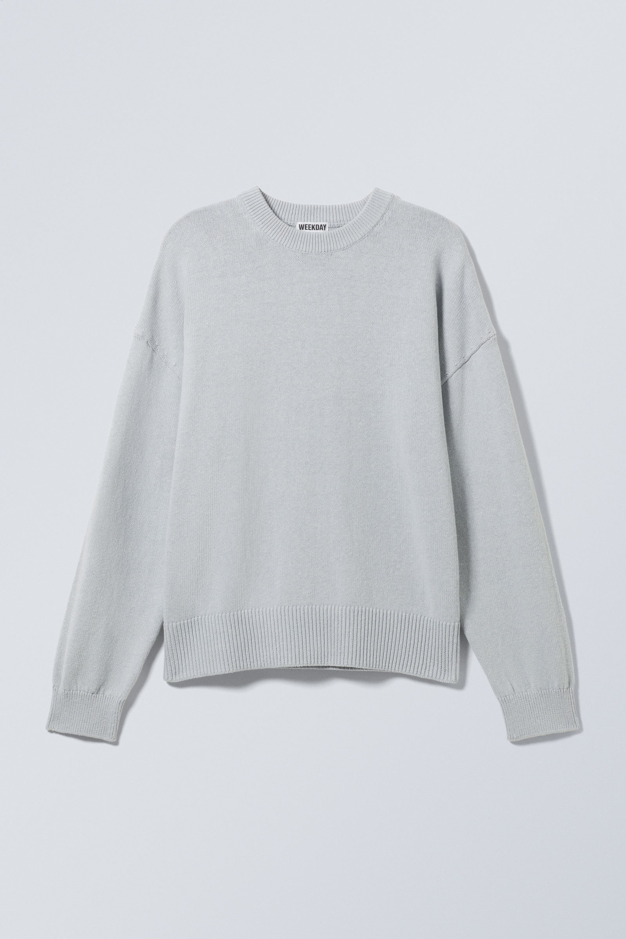 Light Dusty Blue - Knitted Oversized Boxy Cotton Sweater - 4