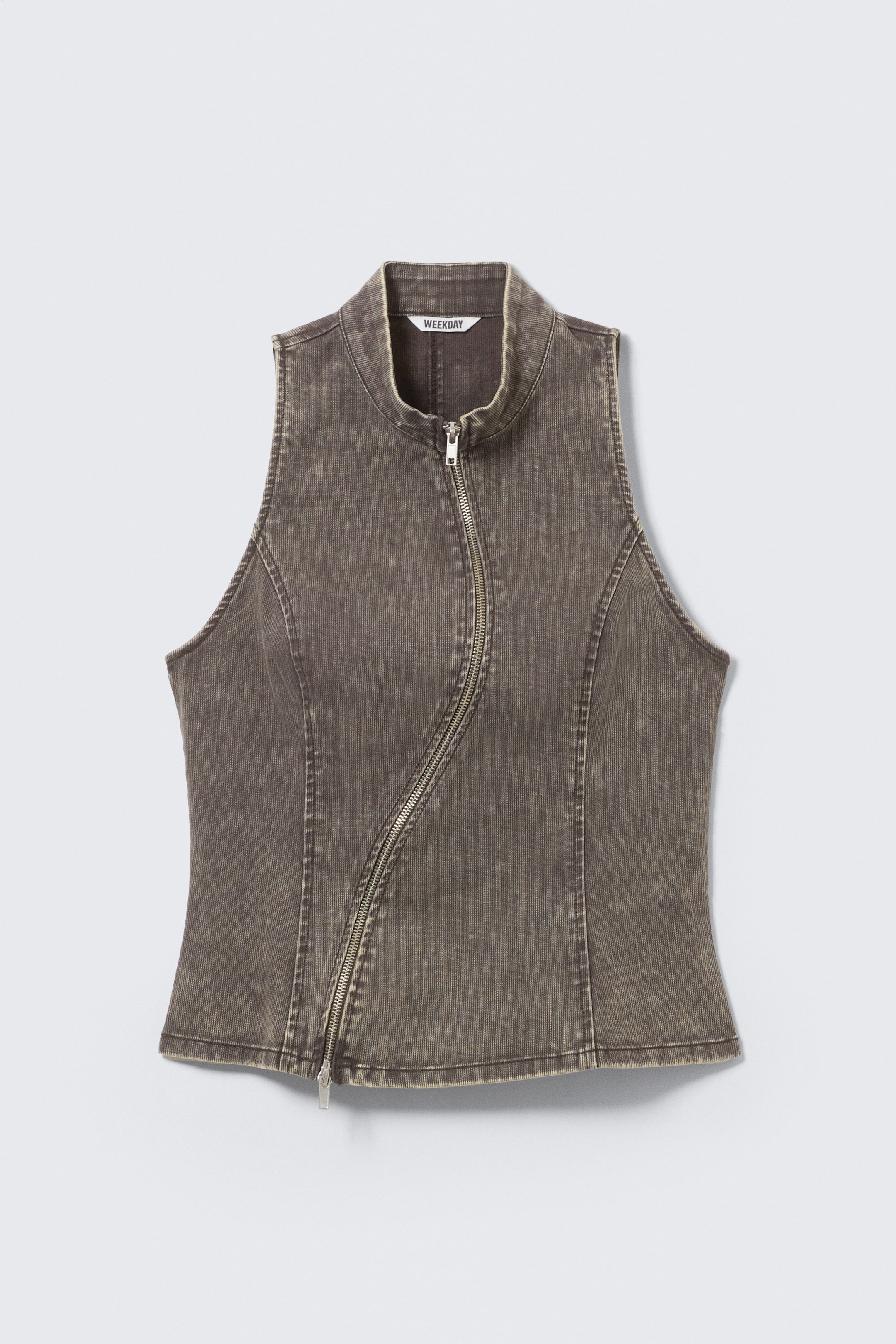 Dark Grey - Curved Zip Sleeveless Top - 4