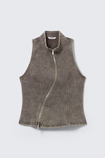 Dark Grey - Curved Zip Sleeveless Top - 4